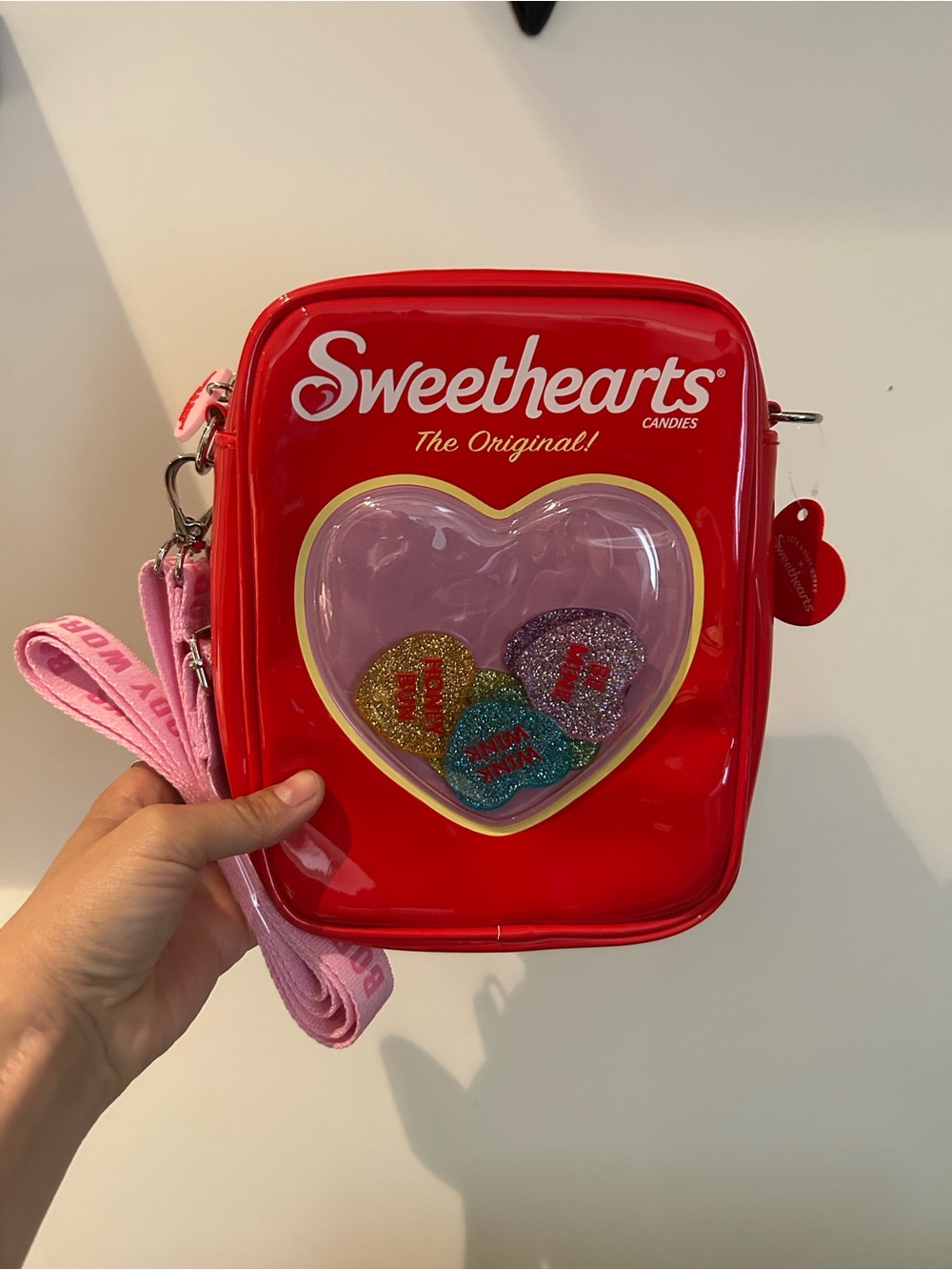 Bath & Body Works Red Sweethearts Heart Window Crossbody Bag with Pink Strap